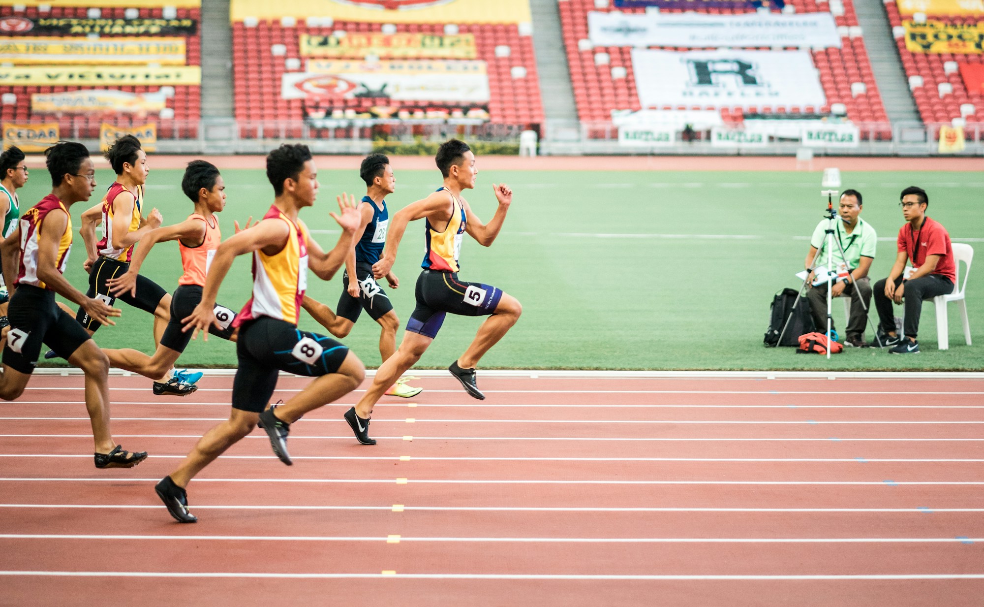 Running shoes on lane markings — pre-race
